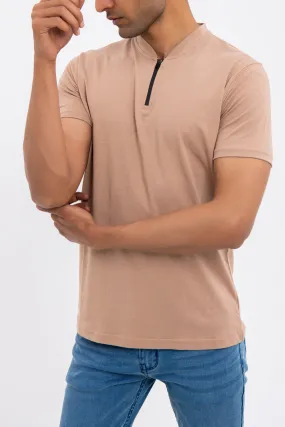 HALF ZIP COTTON T-SHIRT