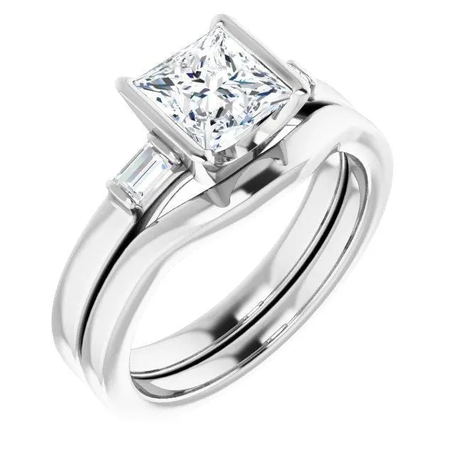 Harper - Three Stone Semi-Bezel Set Engagement Ring with Baguette-shaped Lab Diamonds - Setting only