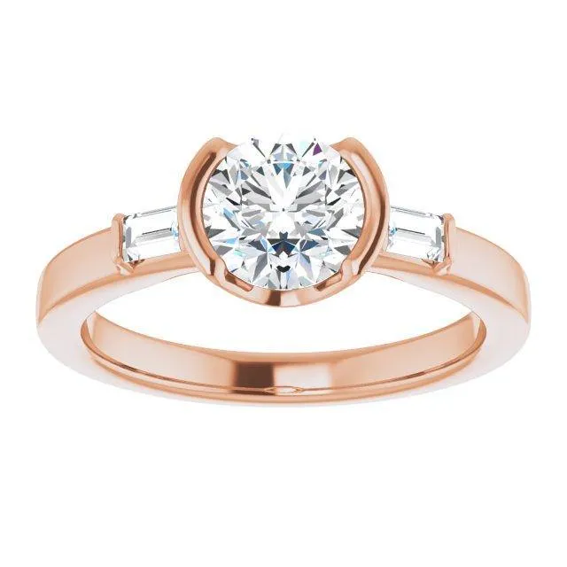 Harper - Three Stone Semi-Bezel Set Engagement Ring with Baguette-shaped Lab Diamonds - Setting only