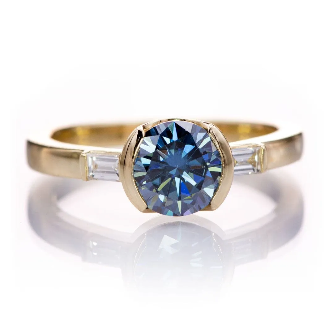 Harper - Three Stone Semi-Bezel Set Engagement Ring with Baguette-shaped Lab Diamonds - Setting only