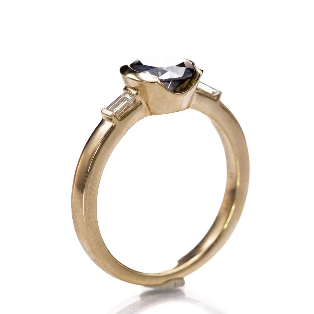 Harper - Three Stone Semi-Bezel Set Engagement Ring with Baguette-shaped Lab Diamonds - Setting only