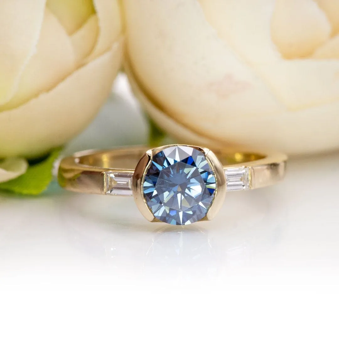 Harper - Three Stone Semi-Bezel Set Engagement Ring with Baguette-shaped Lab Diamonds - Setting only