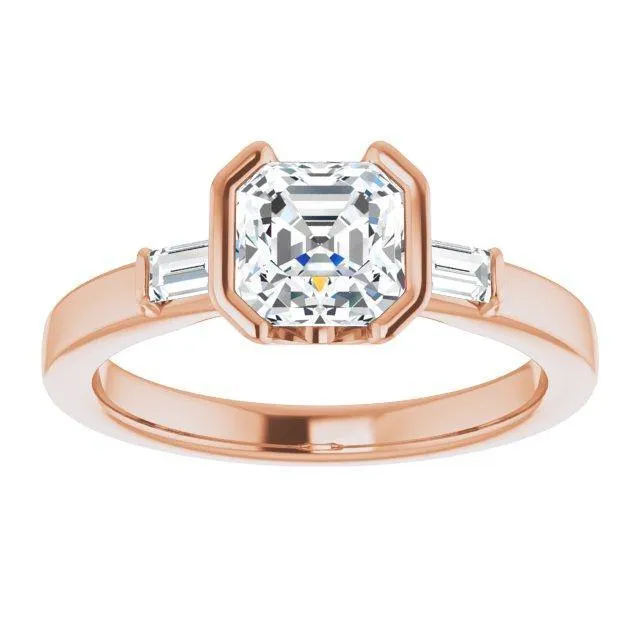 Harper - Three Stone Semi-Bezel Set Engagement Ring with Baguette-shaped Lab Diamonds - Setting only