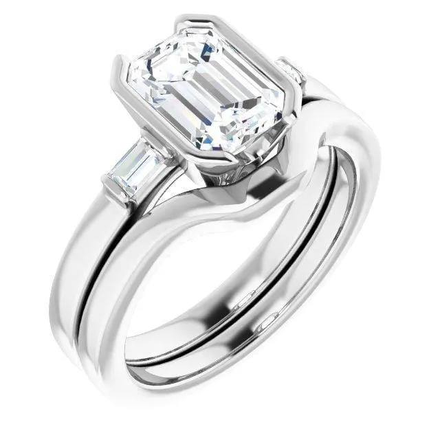 Harper - Three Stone Semi-Bezel Set Engagement Ring with Baguette-shaped Lab Diamonds - Setting only