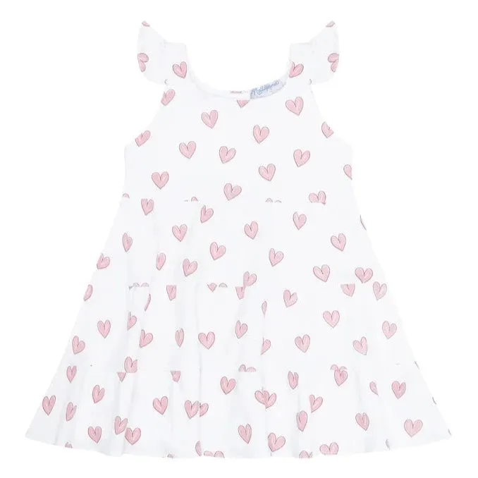 Heart Print Ruffle Dress - Pink