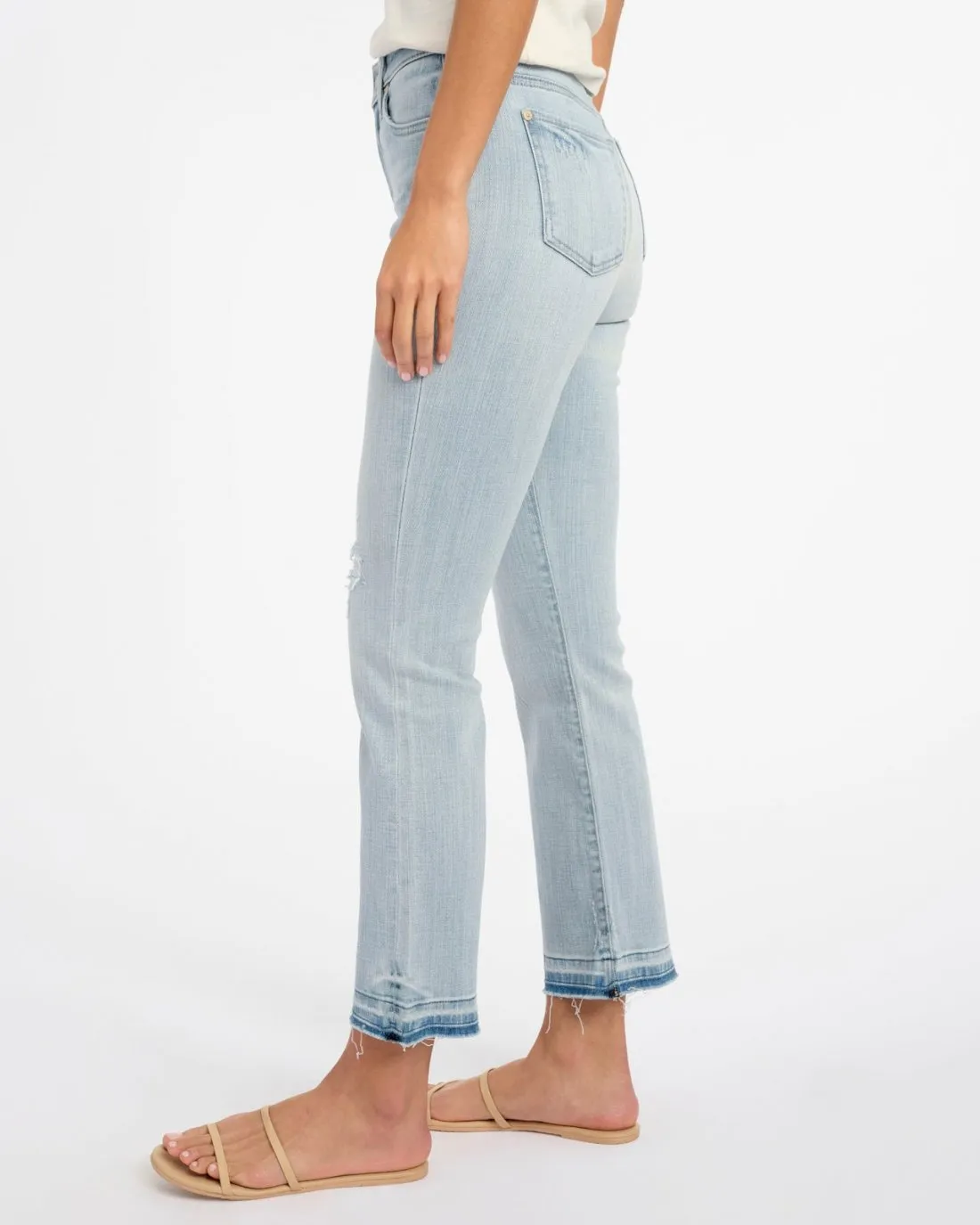 High Waist Released Hem Slim Kick Jean