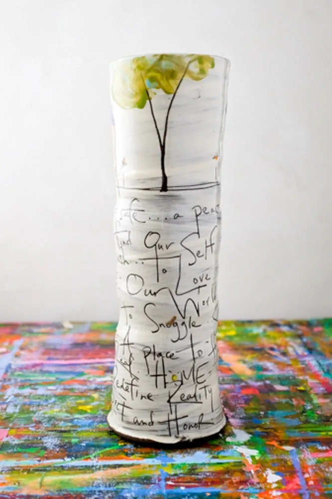 Home Poem Hand Painted Ceramic Tall Vase