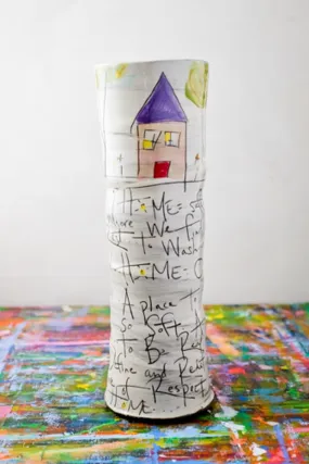 Home Poem Hand Painted Ceramic Tall Vase