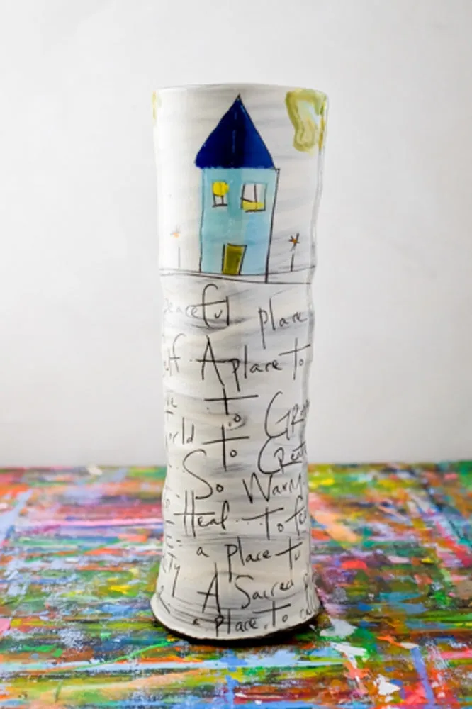 Home Poem Hand Painted Ceramic Tall Vase