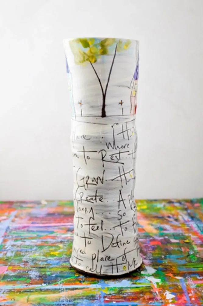 Home Poem Hand Painted Ceramic Tall Vase