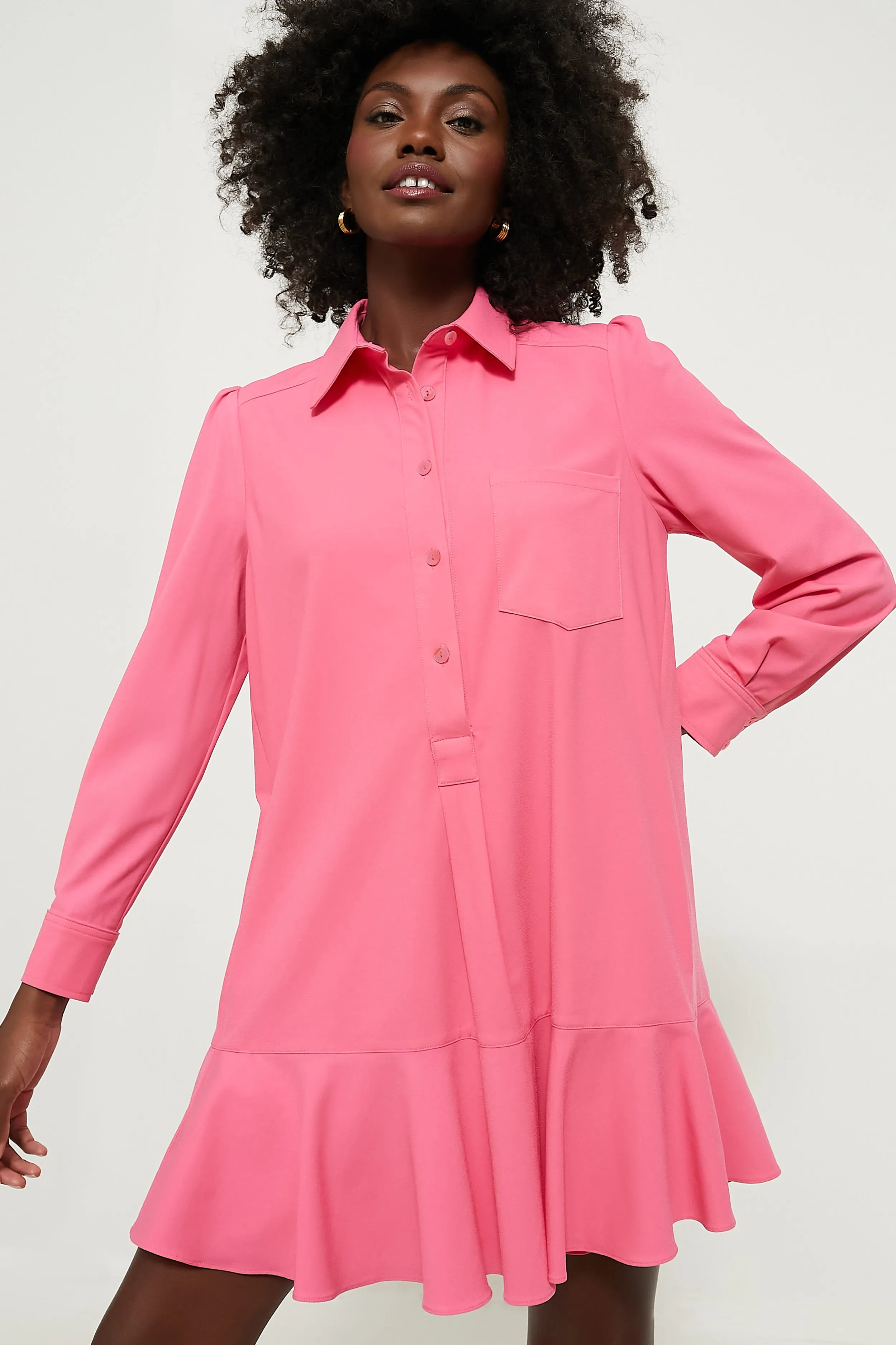 Hot Pink Crepe Callahan Shirt Dress