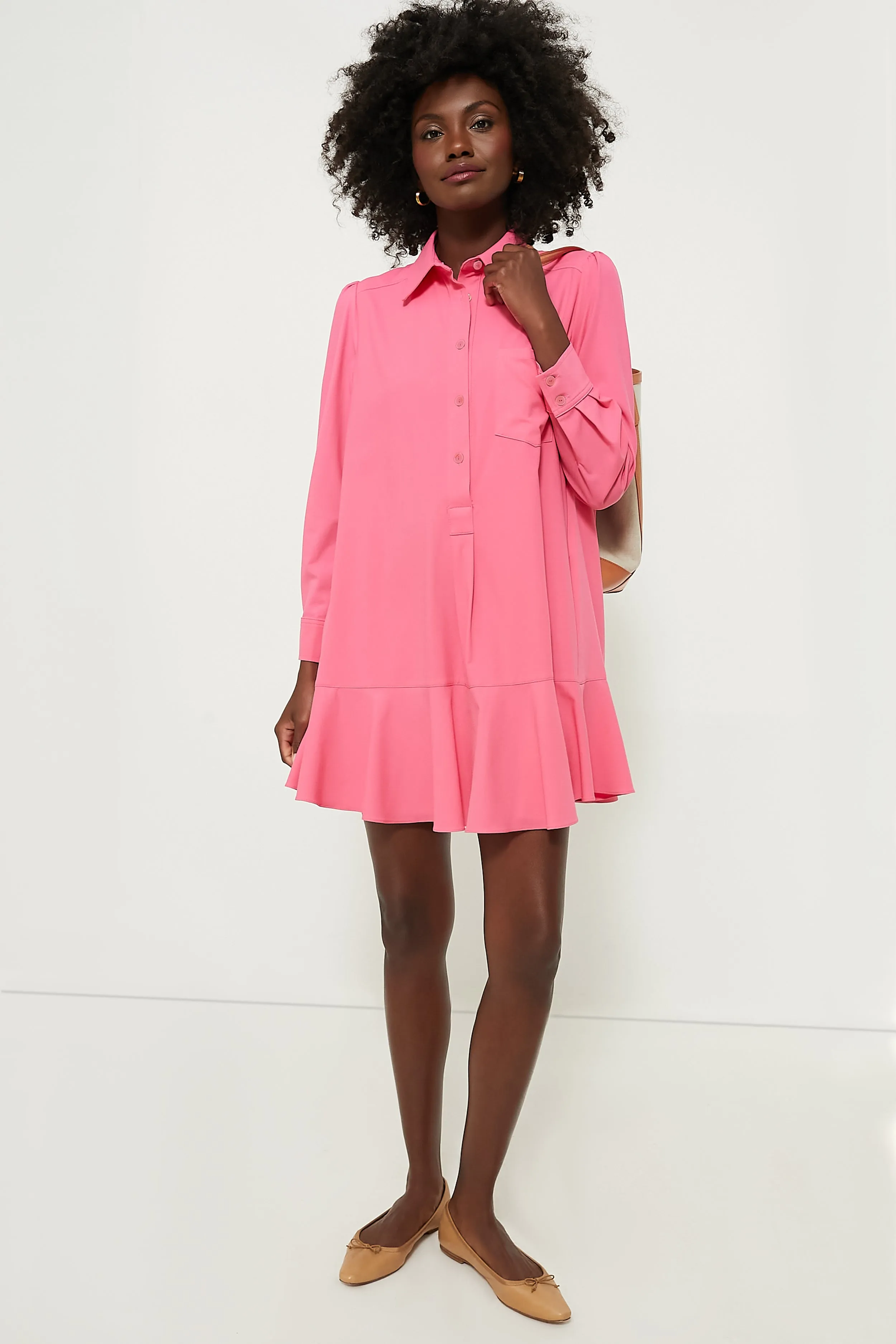 Hot Pink Crepe Callahan Shirt Dress