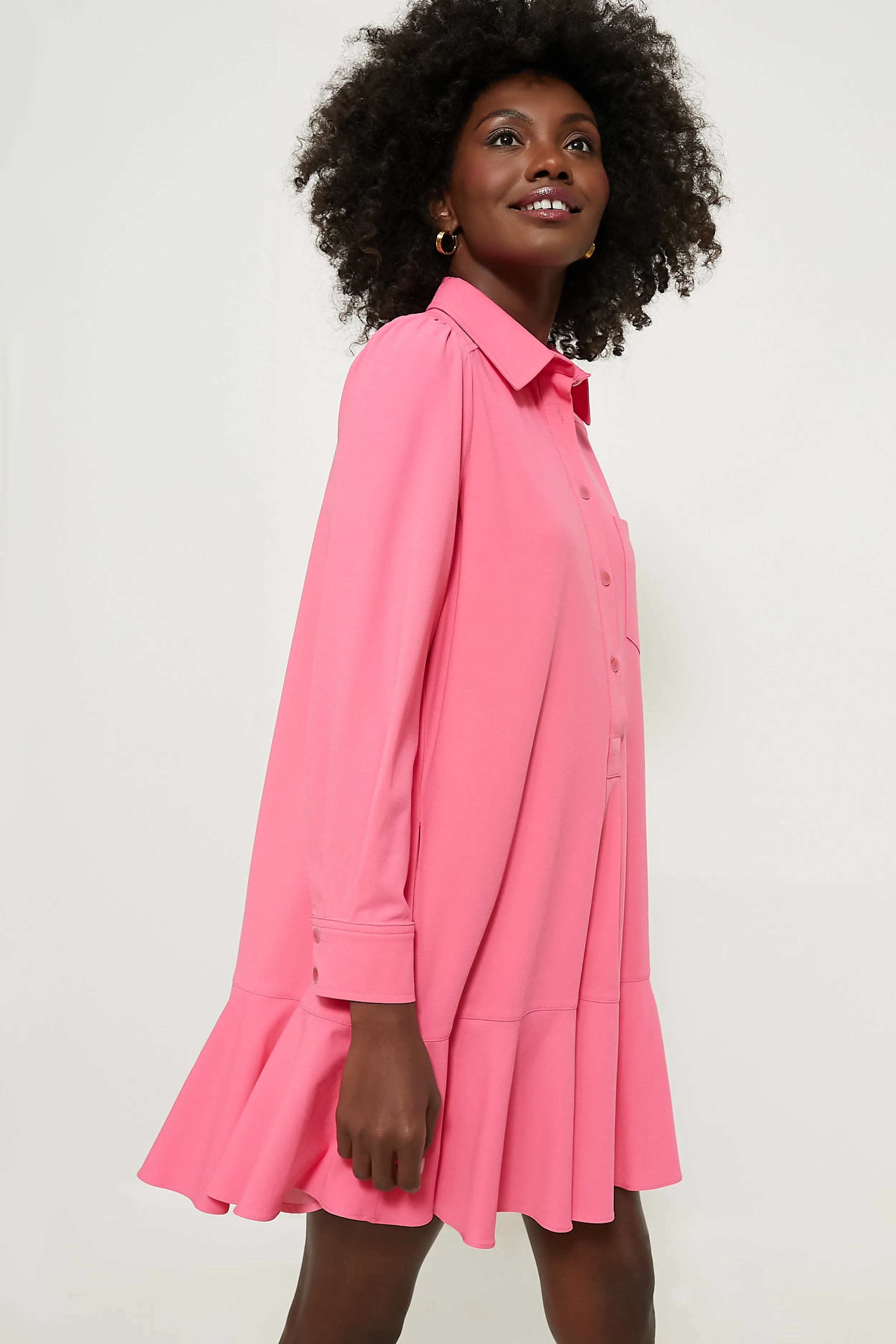 Hot Pink Crepe Callahan Shirt Dress