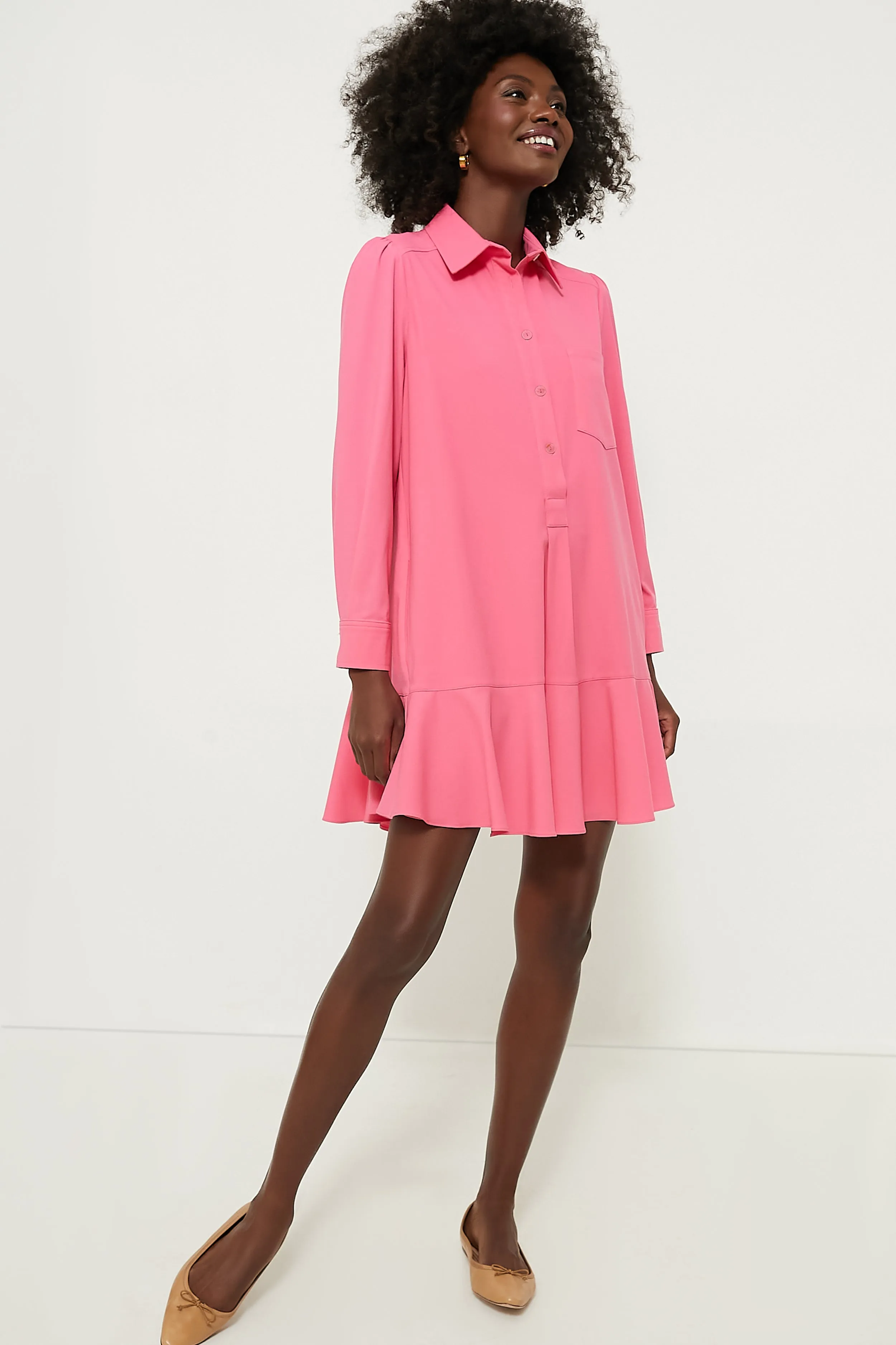 Hot Pink Crepe Callahan Shirt Dress