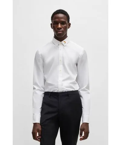 Hugo Extra-slim-fit shirt in cotton with flower detail