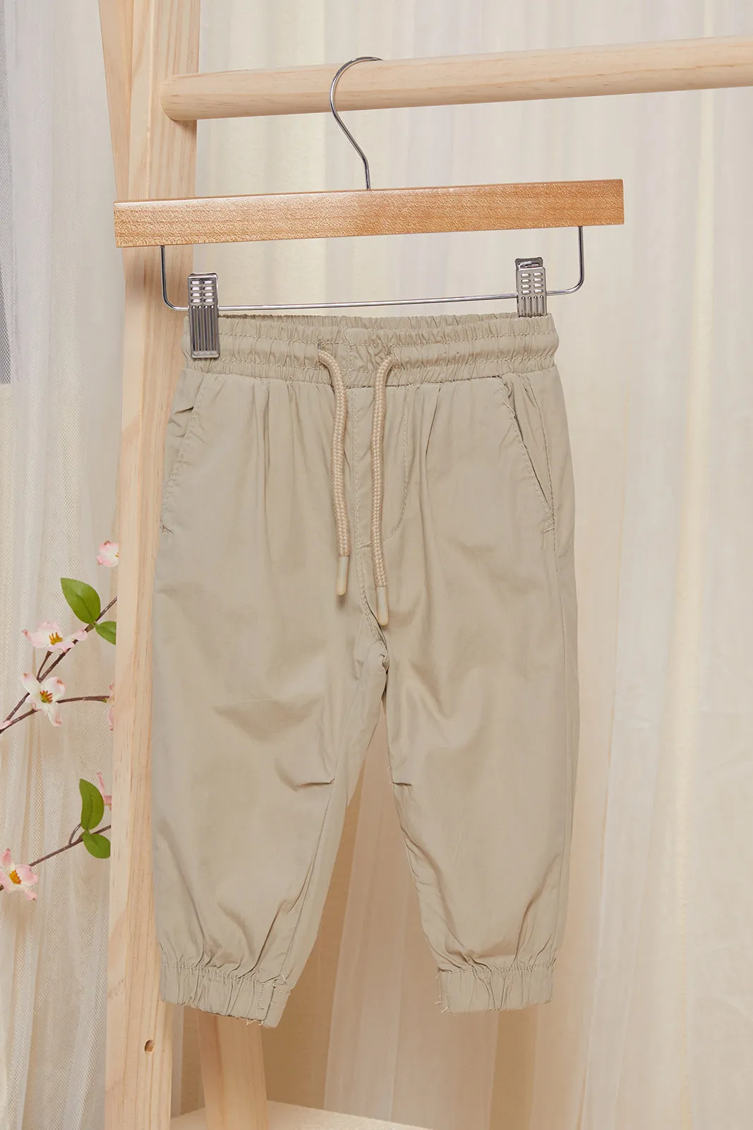 Infant Boys Beige Poplin Jogger