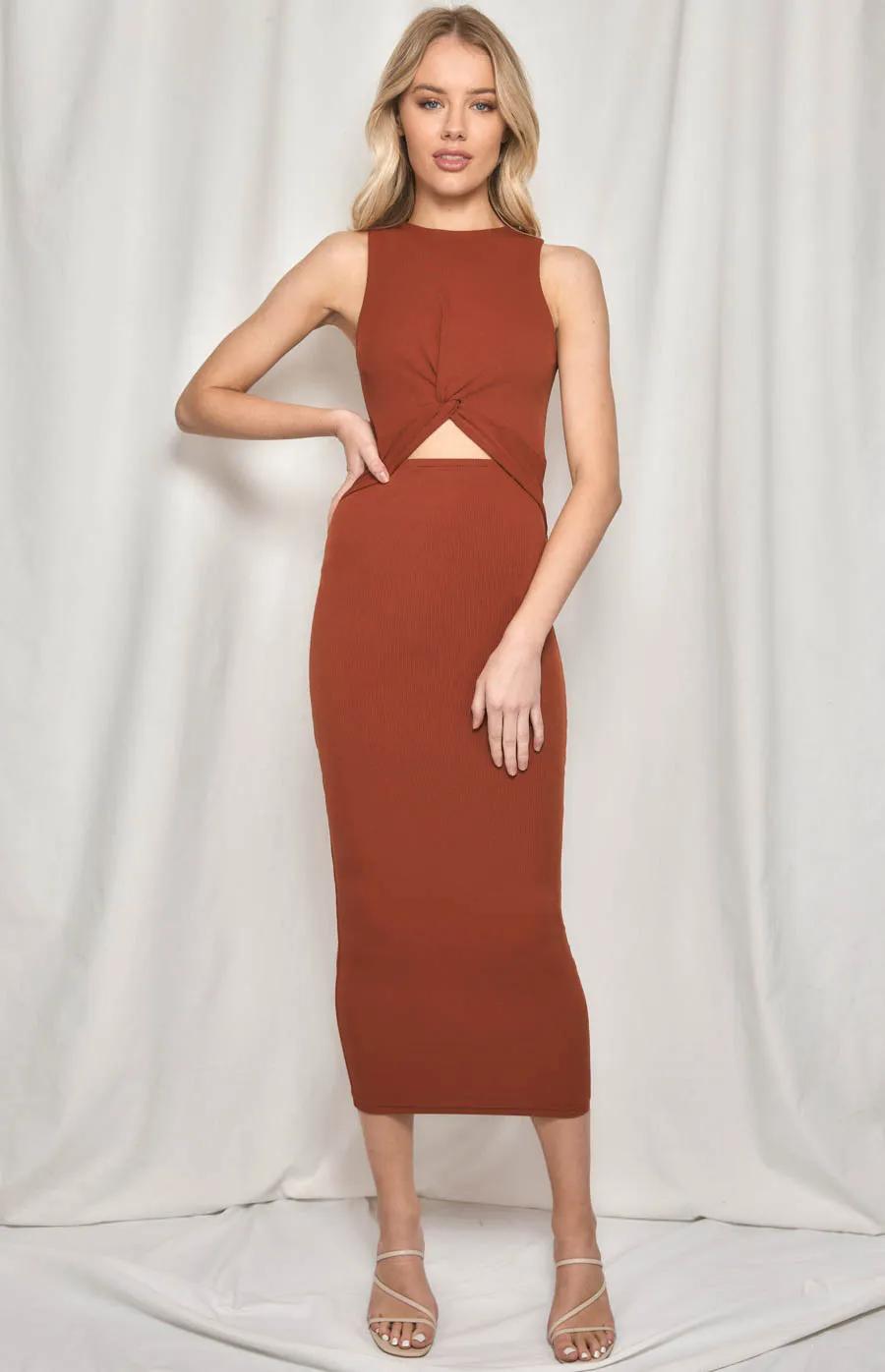 Jersey Midi Dress with Front Twist Cut Out Detail (WDR335A)