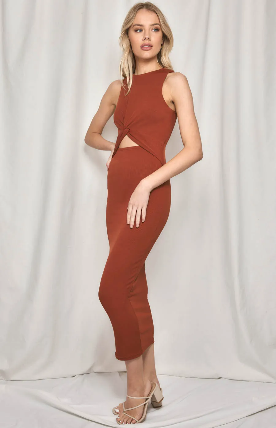 Jersey Midi Dress with Front Twist Cut Out Detail (WDR335A)