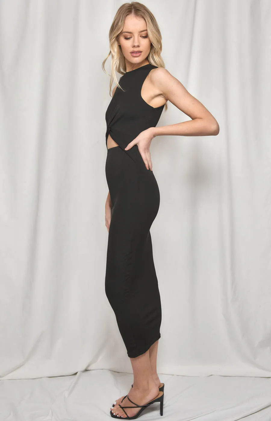 Jersey Midi Dress with Front Twist Cut Out Detail (WDR335A)