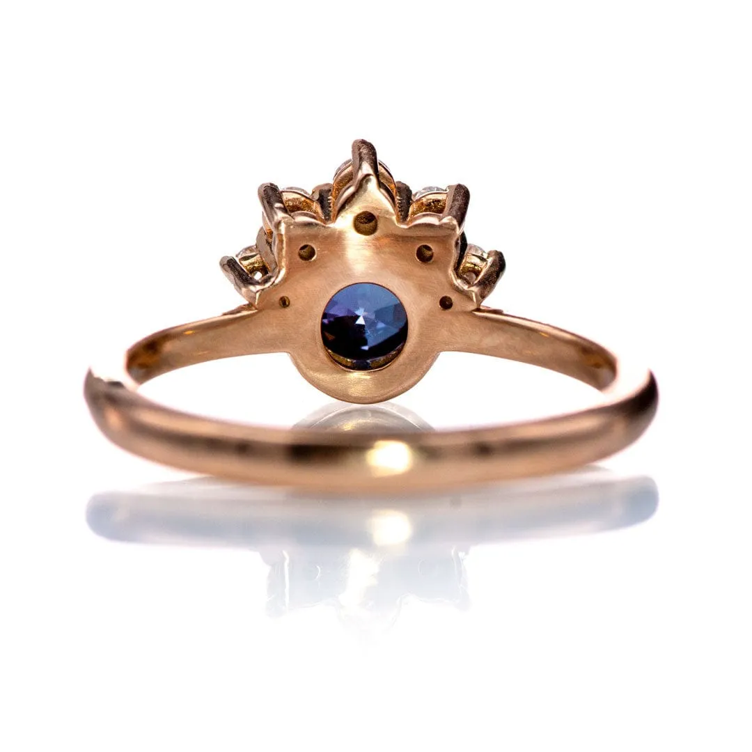 Juno - Bezel Set Round Alexandrite 14k Rose Gold Engagement Ring with Diamond Half Halo Accents