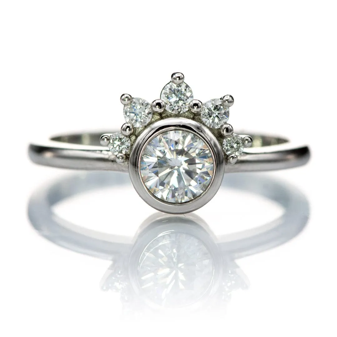 Juno - Bezel Set Round Lab Grown Diamond Engagement Ring with Half Halo