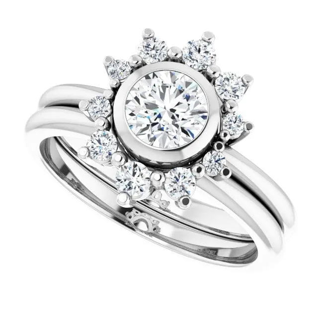 Juno - Bezel Set Round Lab Grown Diamond Engagement Ring with Half Halo