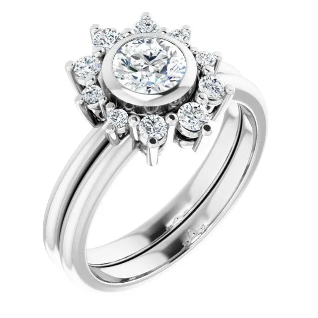 Juno - Bezel Set Round Lab Grown Diamond Engagement Ring with Half Halo