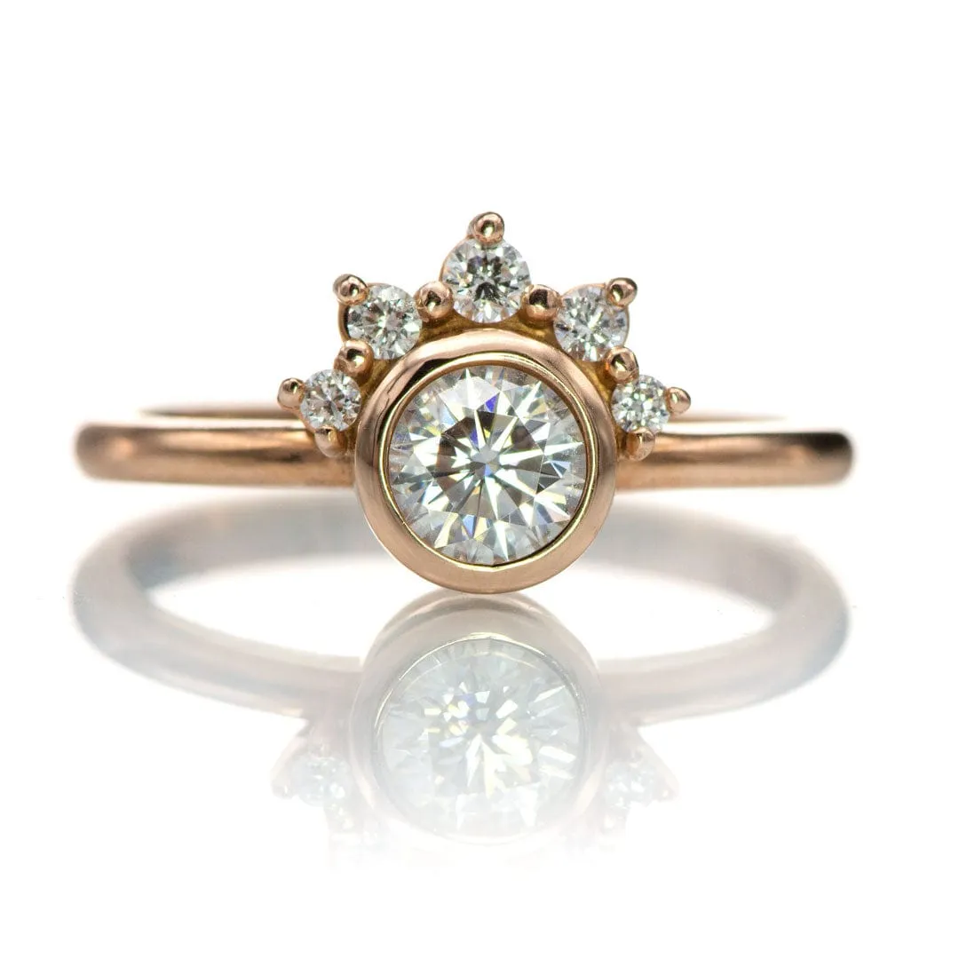 Juno - Bezel Set Round Lab Grown Diamond Engagement Ring with Half Halo