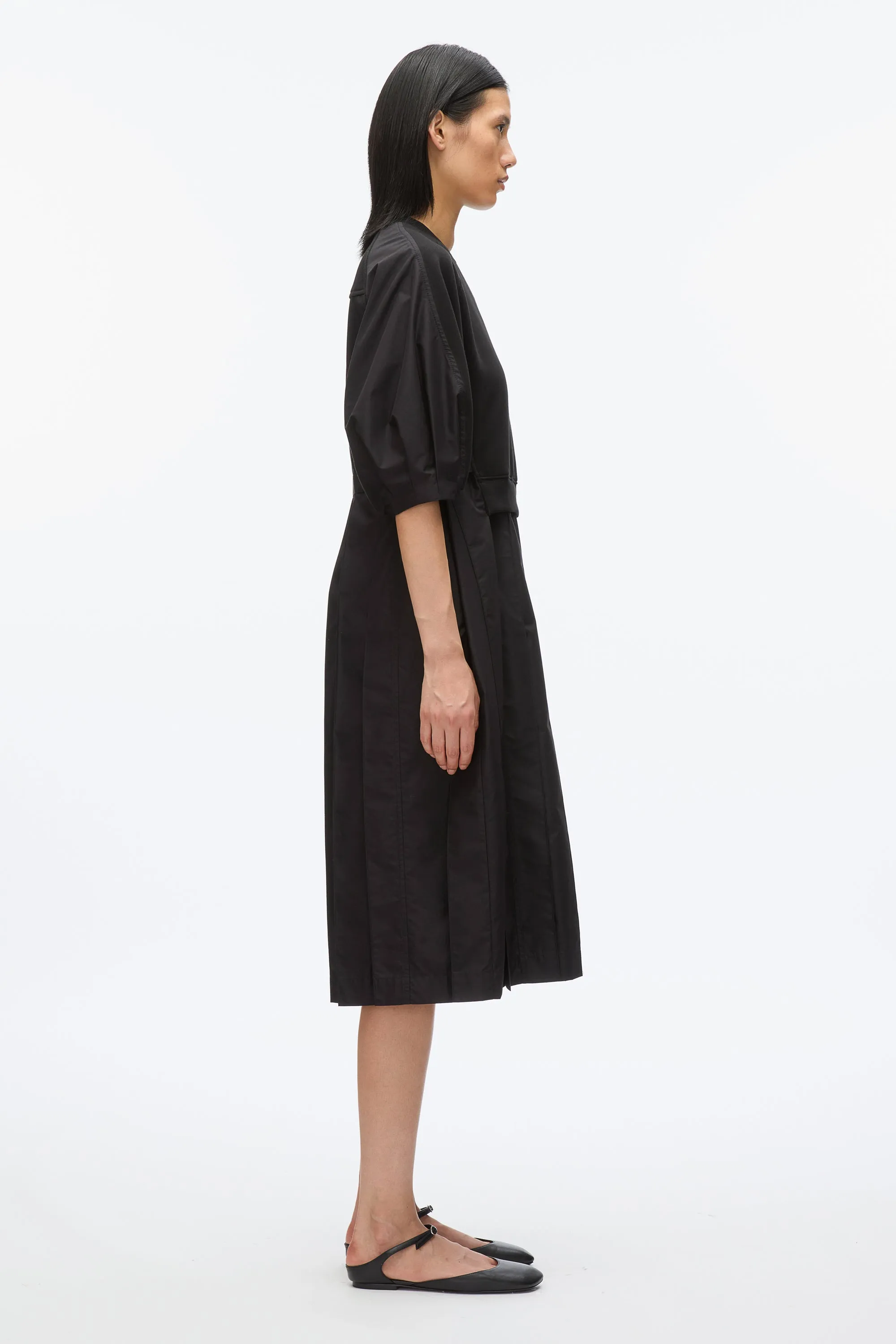 Lantern Sleeve Combo Pleat Dress