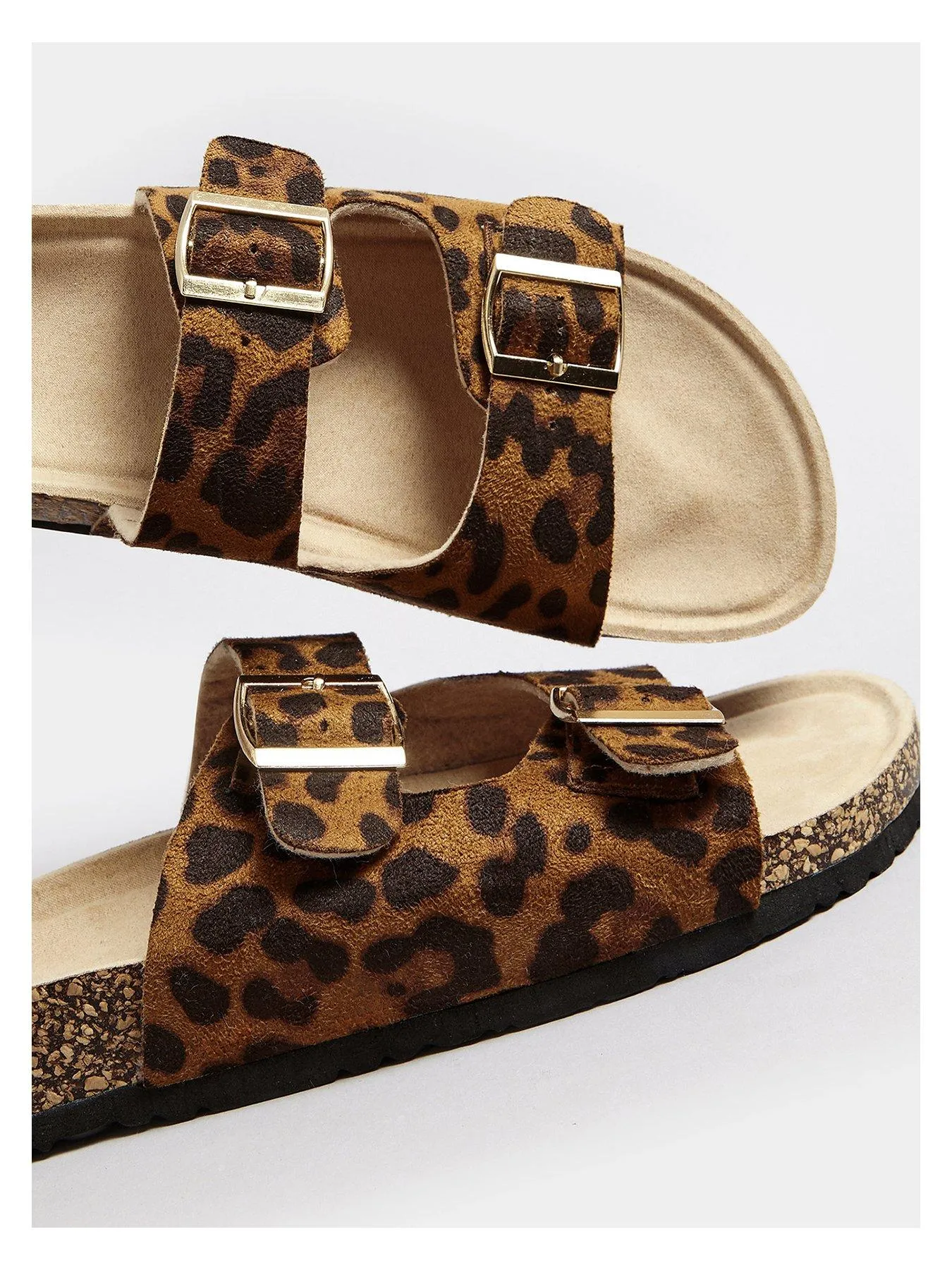 Long Tall Sally Leopard Buckle Footbed Sandals