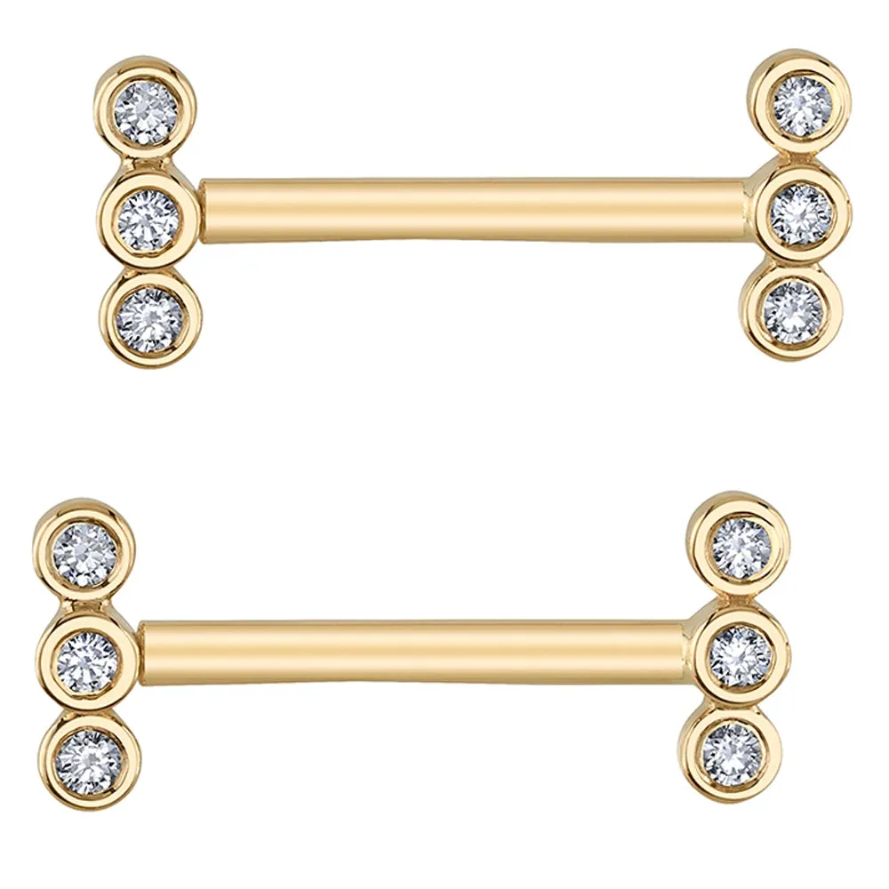 Mallory Forward Facing Nipple Barbells in Gold with Reverse Set White CZ's