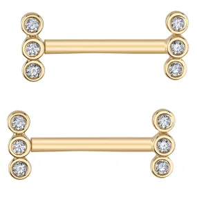 Mallory Forward Facing Nipple Barbells in Gold with Reverse Set White CZ's