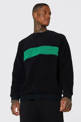 Man Signature Borg Colour Block Sweatshirt