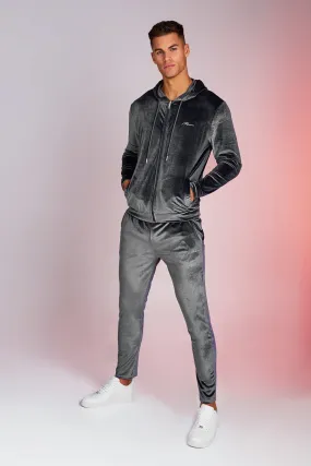 Man Signature Shiny Velour Hooded Tracksuit | boohooMAN UK