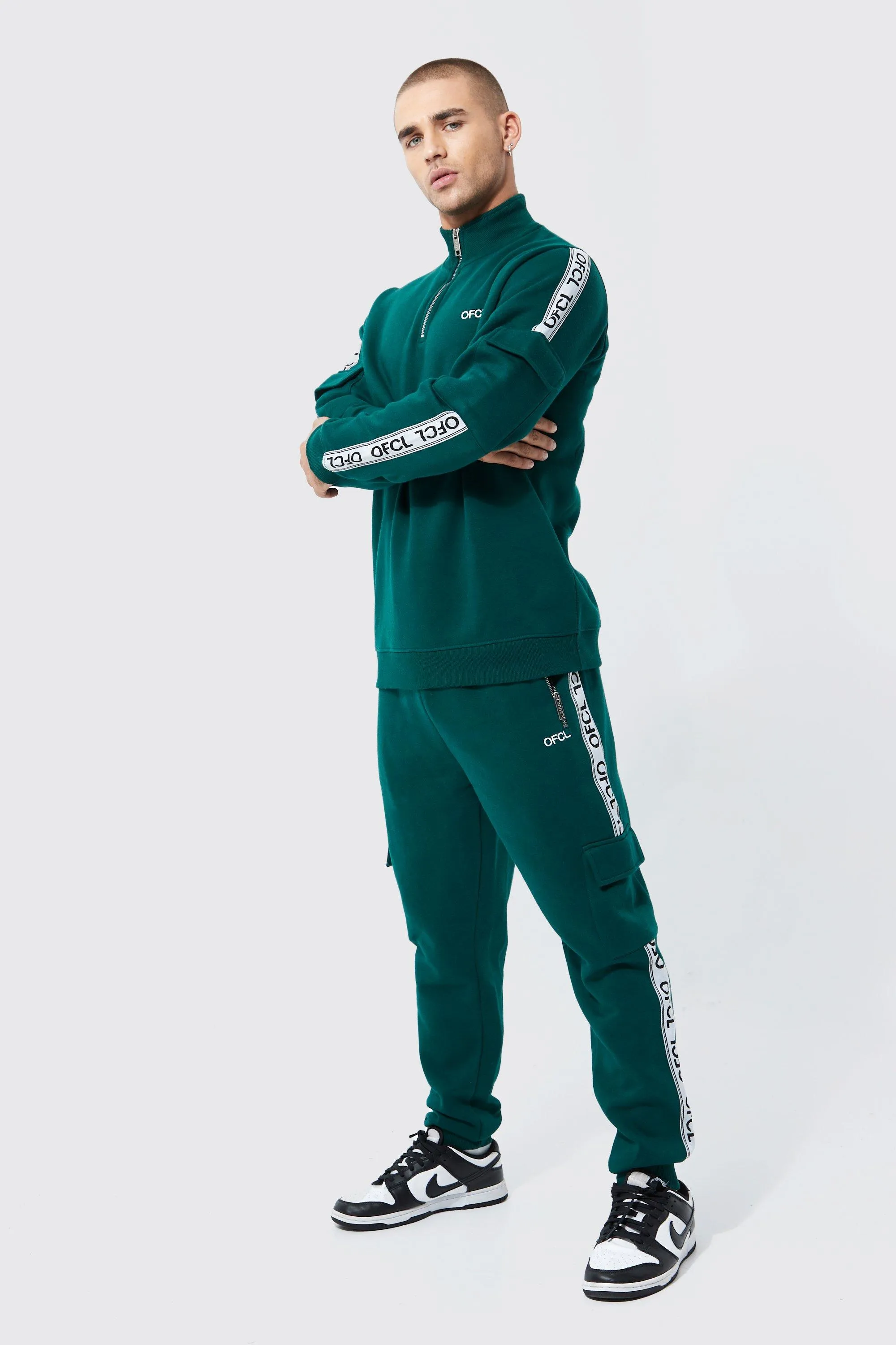 Man Zip Funnel Neck Tape Tracksuit