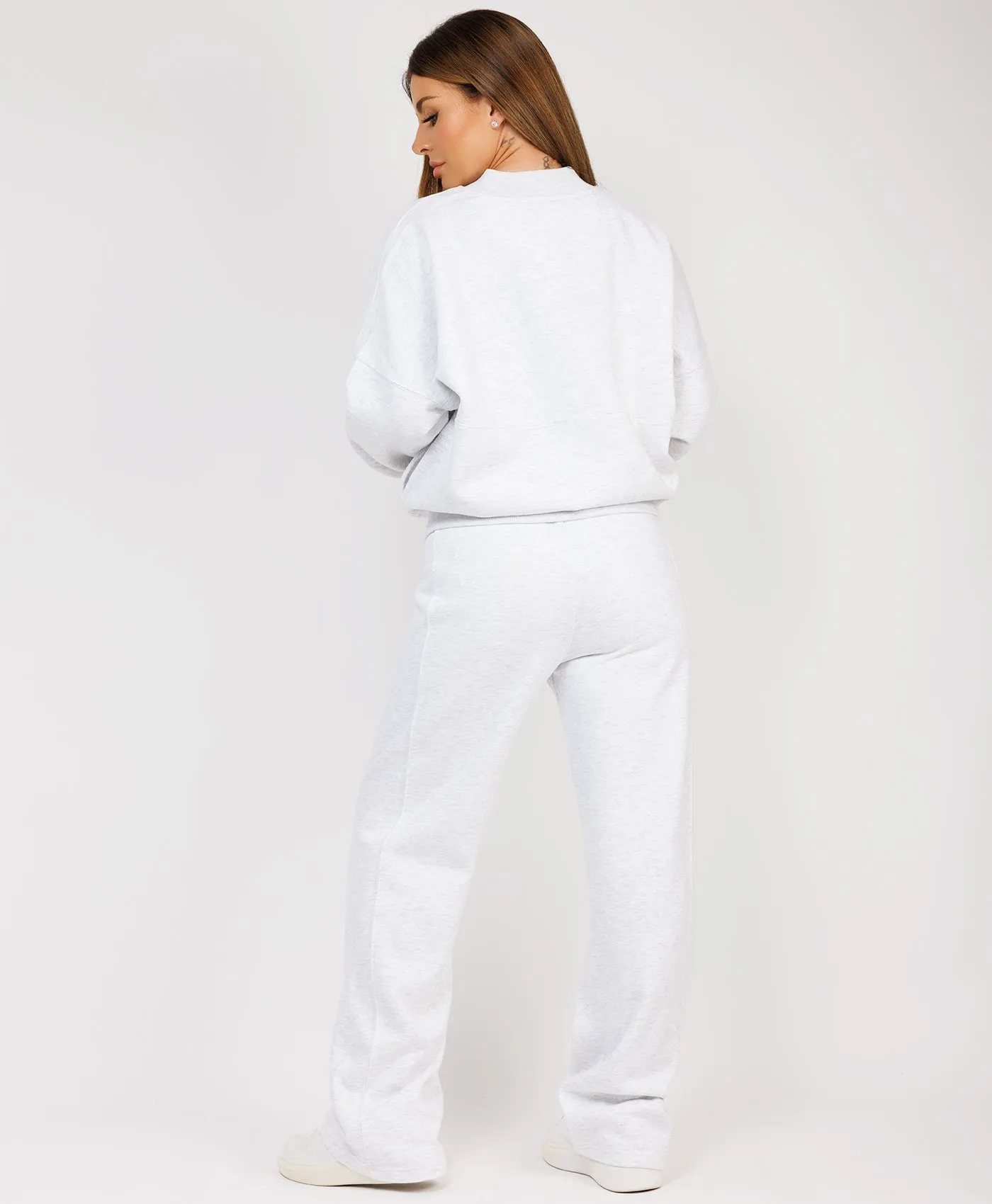 Marl Grey Fleece Bomber Wide-Leg Trousers Tracksuit