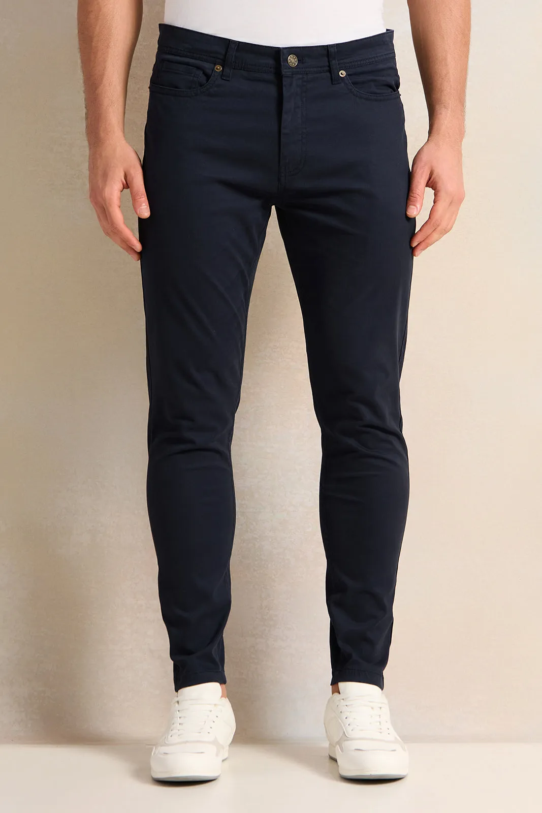 Men Navy 5-Pocket Slim Fit Trouser