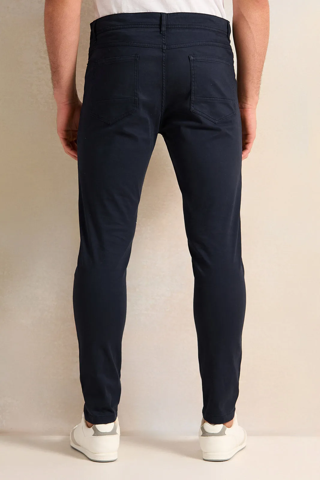 Men Navy 5-Pocket Slim Fit Trouser