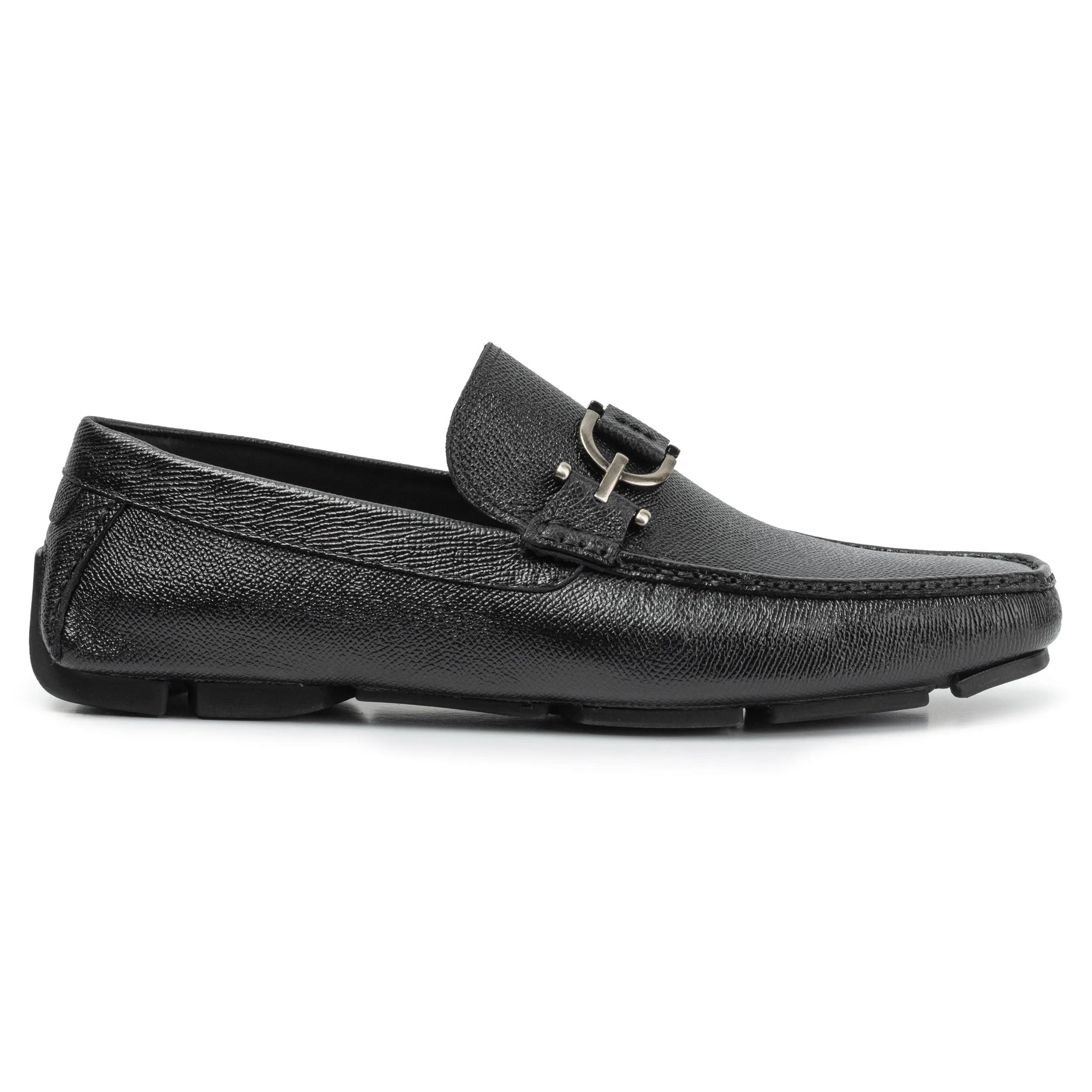 Mens  black leather buckle driving shoes-rubber sole