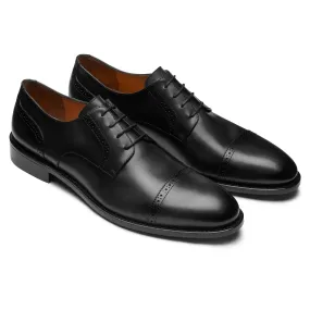 Mens black leather cap toe derby shoes