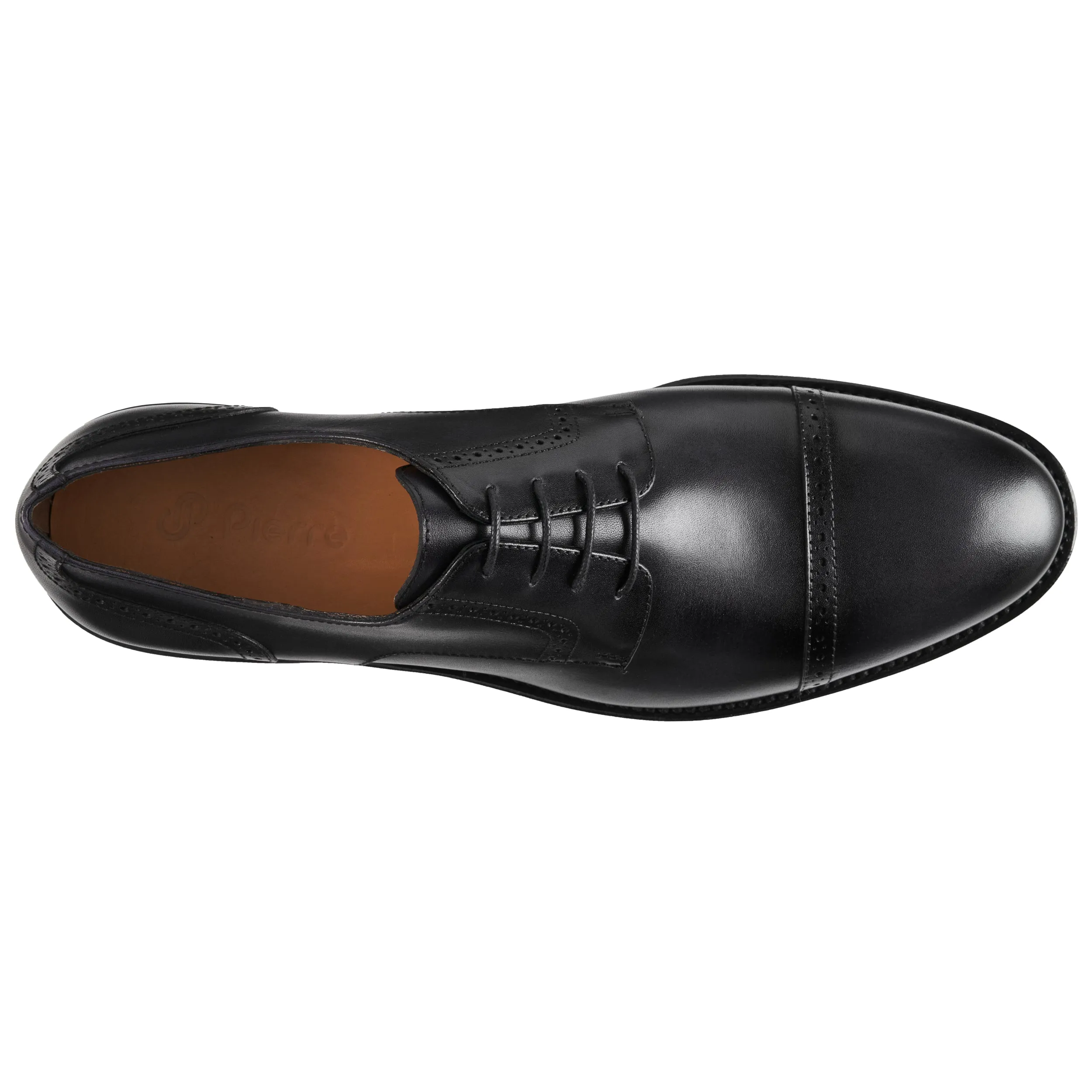 Mens black leather cap toe derby shoes