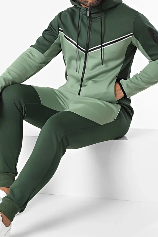 Mens Green Two Tone Hooded Tracksuit