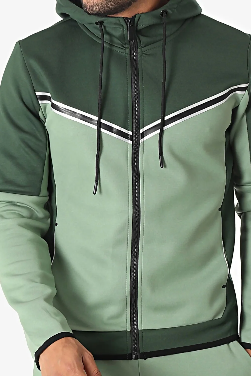 Mens Green Two Tone Hooded Tracksuit