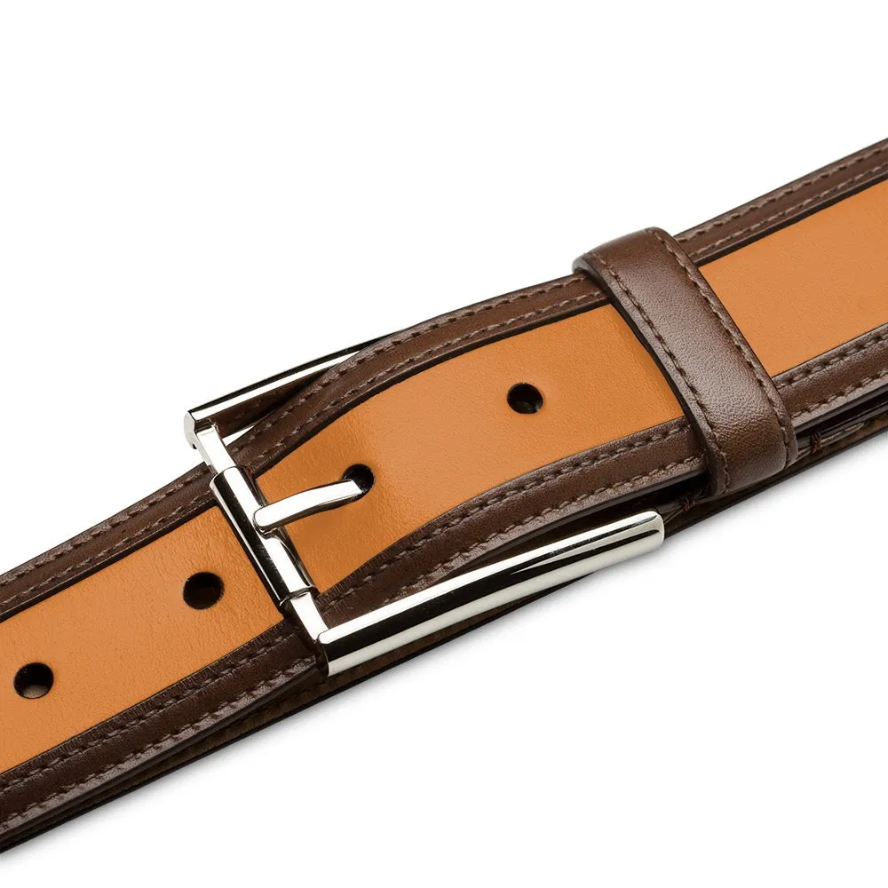 Mezlan AO11531 Mocha & Tan Two-Tone Calf-Skin Leather Men's Belt (MZB1230)