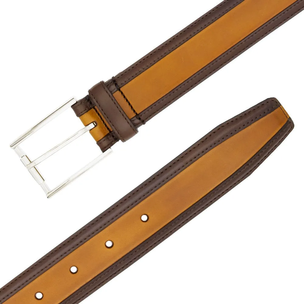 Mezlan AO11531 Mocha & Tan Two-Tone Calf-Skin Leather Men's Belt (MZB1230)