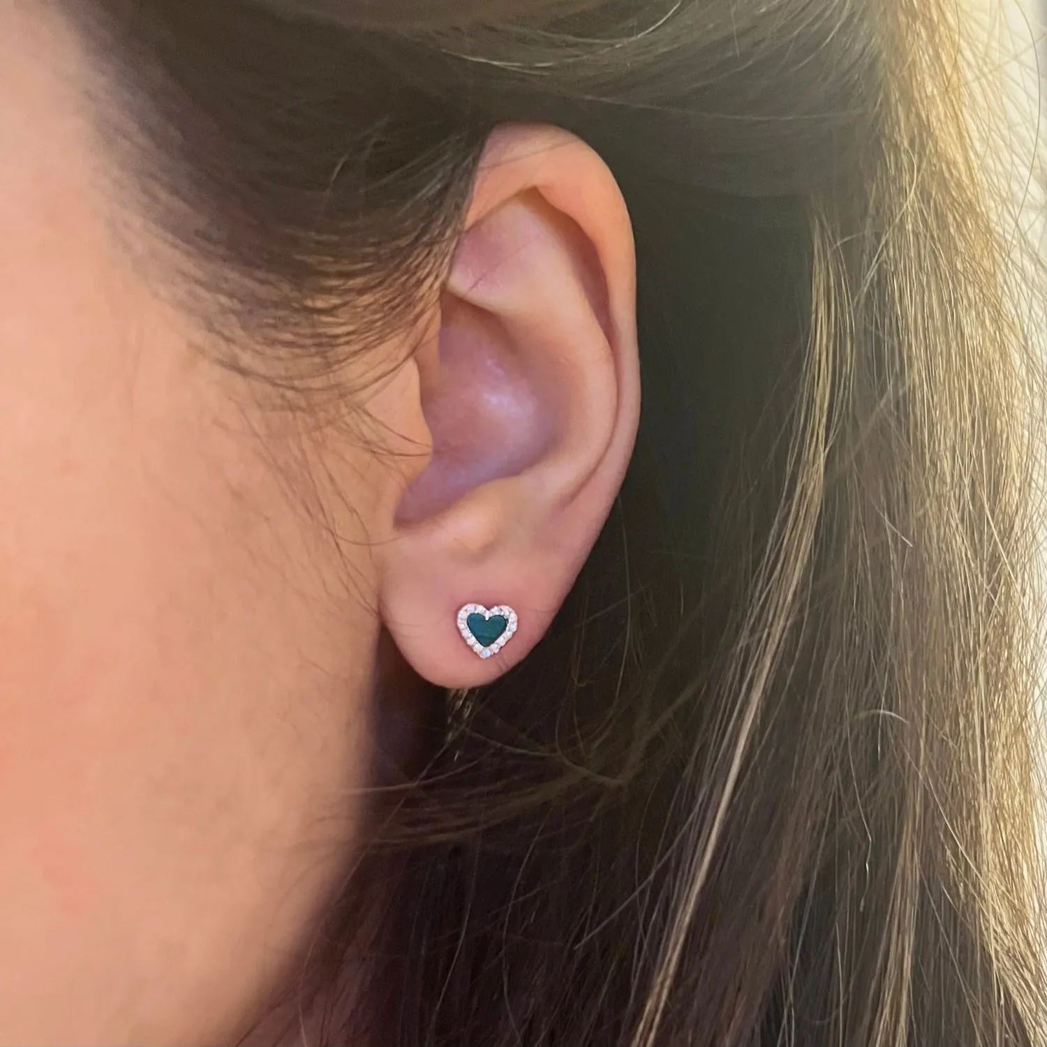 Mini Diamond and Malachite Heart Stud Earrings