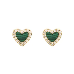 Mini Diamond and Malachite Heart Stud Earrings