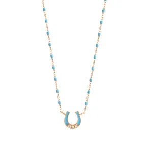 Mini Horseshoe Diamond Turquoise necklace, Rose Gold, 16.5