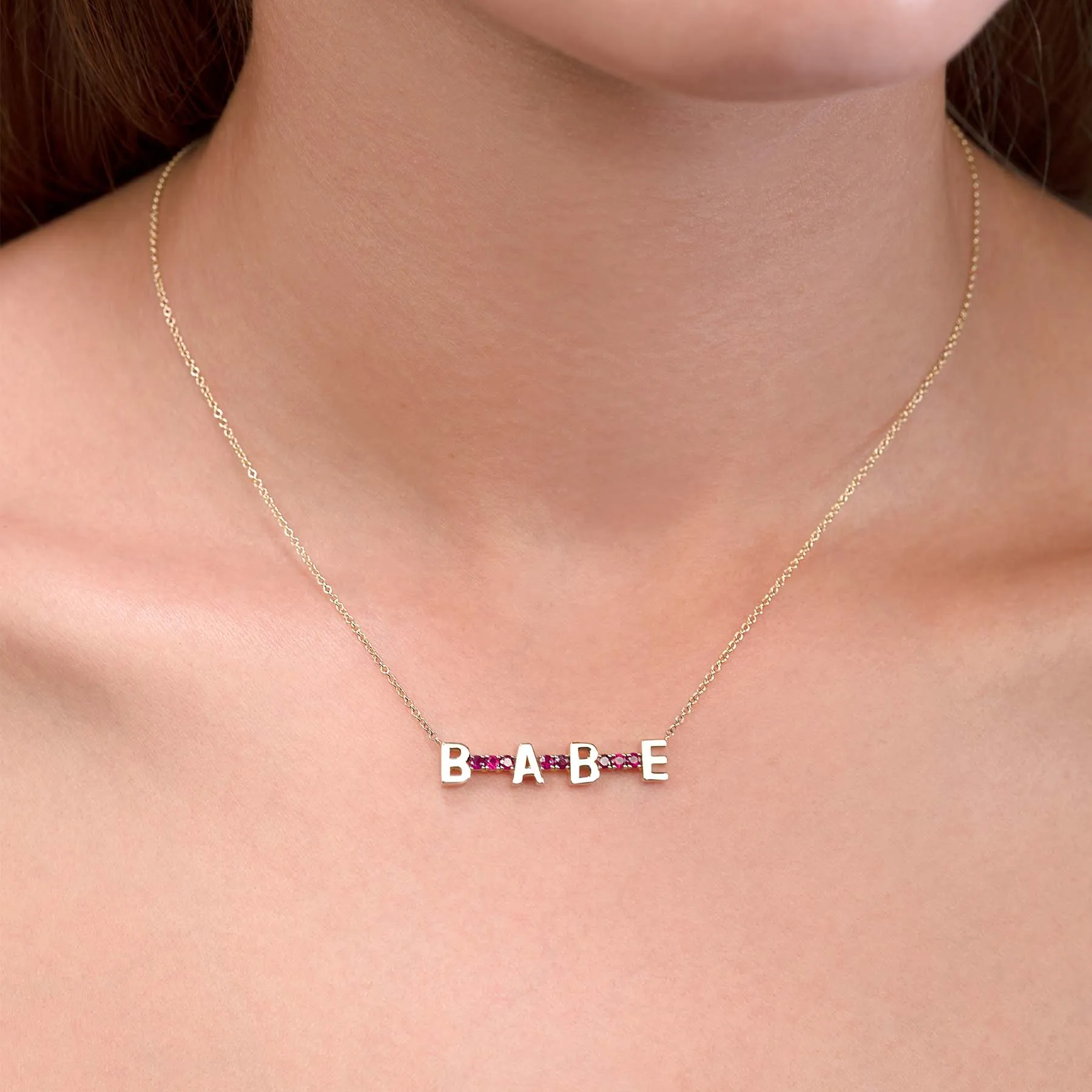 Mini Personalized Tennis Necklace - Ruby / 14k Yellow Gold