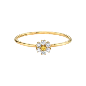 Mini Teddy Flower Ring - White Diamond / 14k Yellow Gold